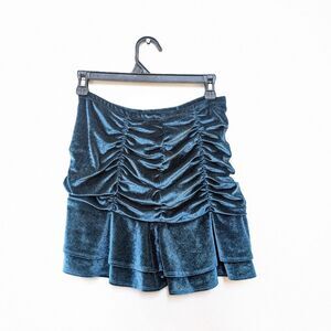 Wild Fable Teal Ruched Velvet Mini Skirt, Women's Xtra Small XS